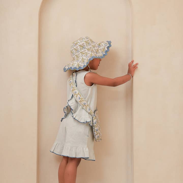 Yo Baby - Wholesale Sun Hat - Kids - Reversible Hat in Blue Block Print : Infant : Toddler : Tween