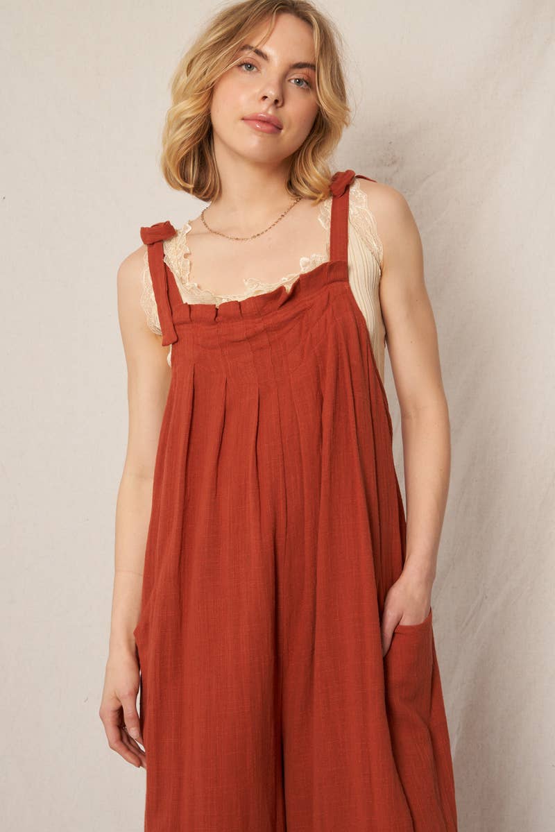 En Crème - Wholesale Jumpsuit - Women's - Ruched Neck Shoulder Tie Loose Fit Jumpsuit18