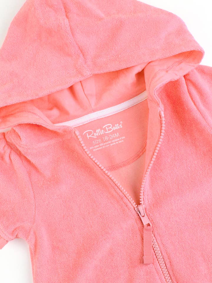 Rose Veste à capuche zippée en éponge rose chewing-gum pour filles en vente sur Faire4