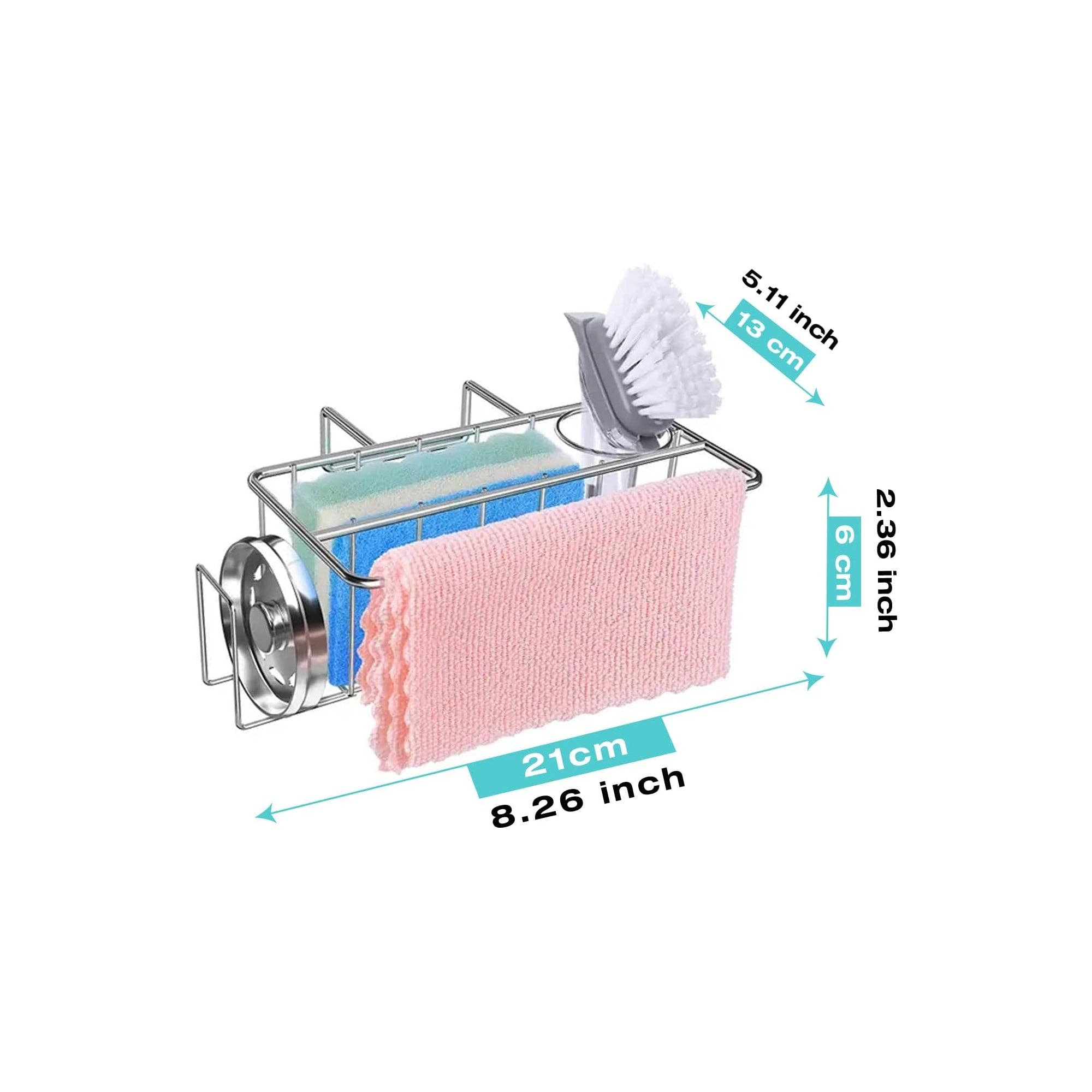 Vigor Path - Vente Tapis à vaisselle - Porte-éponge pour évier de cuisine 4 en 1 avec porte-brosse, support pour torchon et support de bouchon d'évier - Acier inoxydable 304 (argent)1