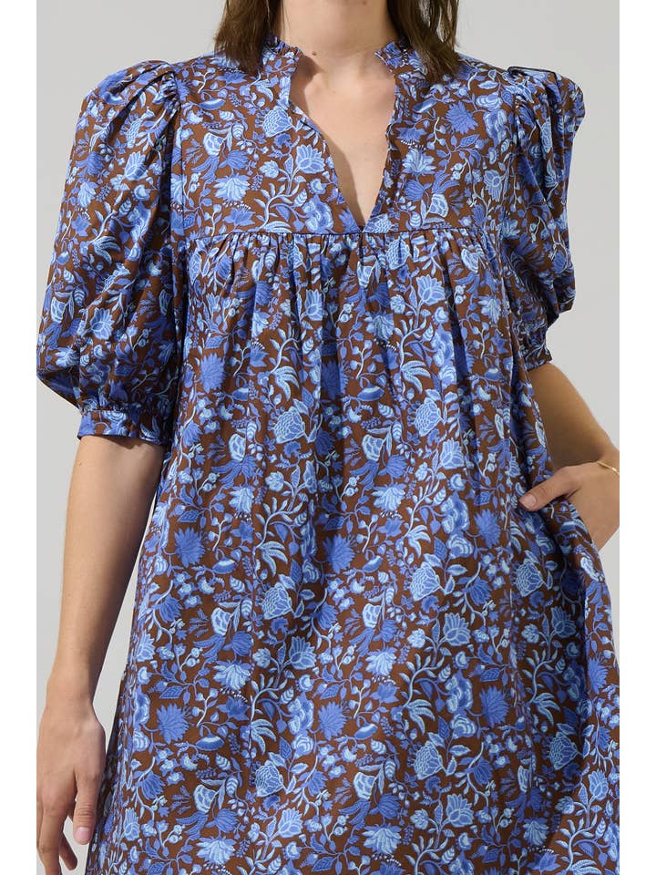 BROWN BLU Bruceton Floral Julissa Split Neck Babydoll Dress for wholesale on Faire