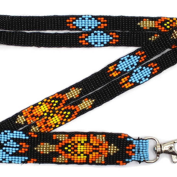 BEADS CORNER – Großhandel Schlüsselband – Damen – Handgefertigtes Perlenmuster Schildkröte Schwarz Orange Gold Lanyard - 85 cm