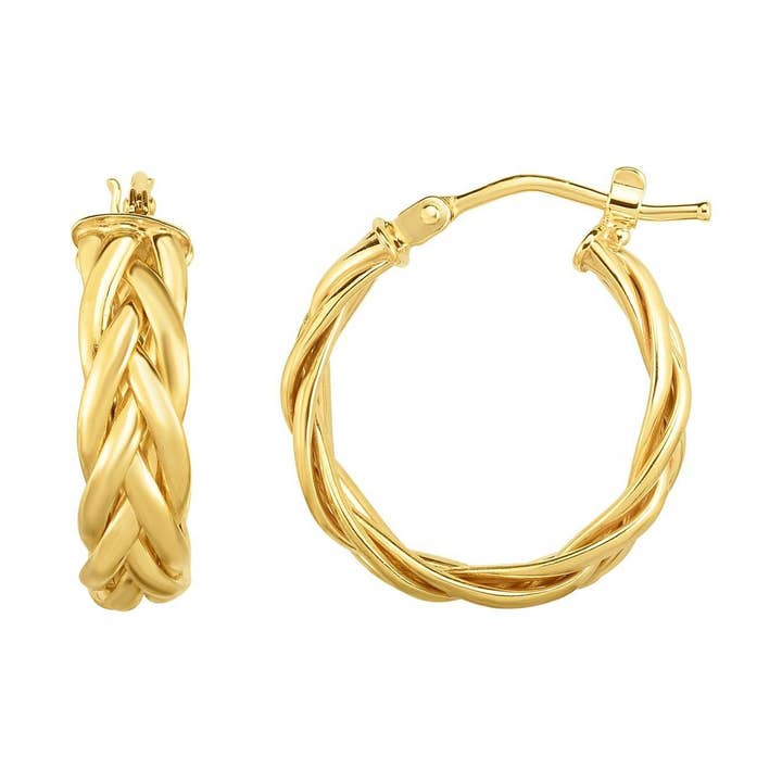 14kt Gold Yellow Finish 4.7x15mm Shiny Round Hoop Fancy Earring with Hinged Clasp for wholesale by The Diamond Deal