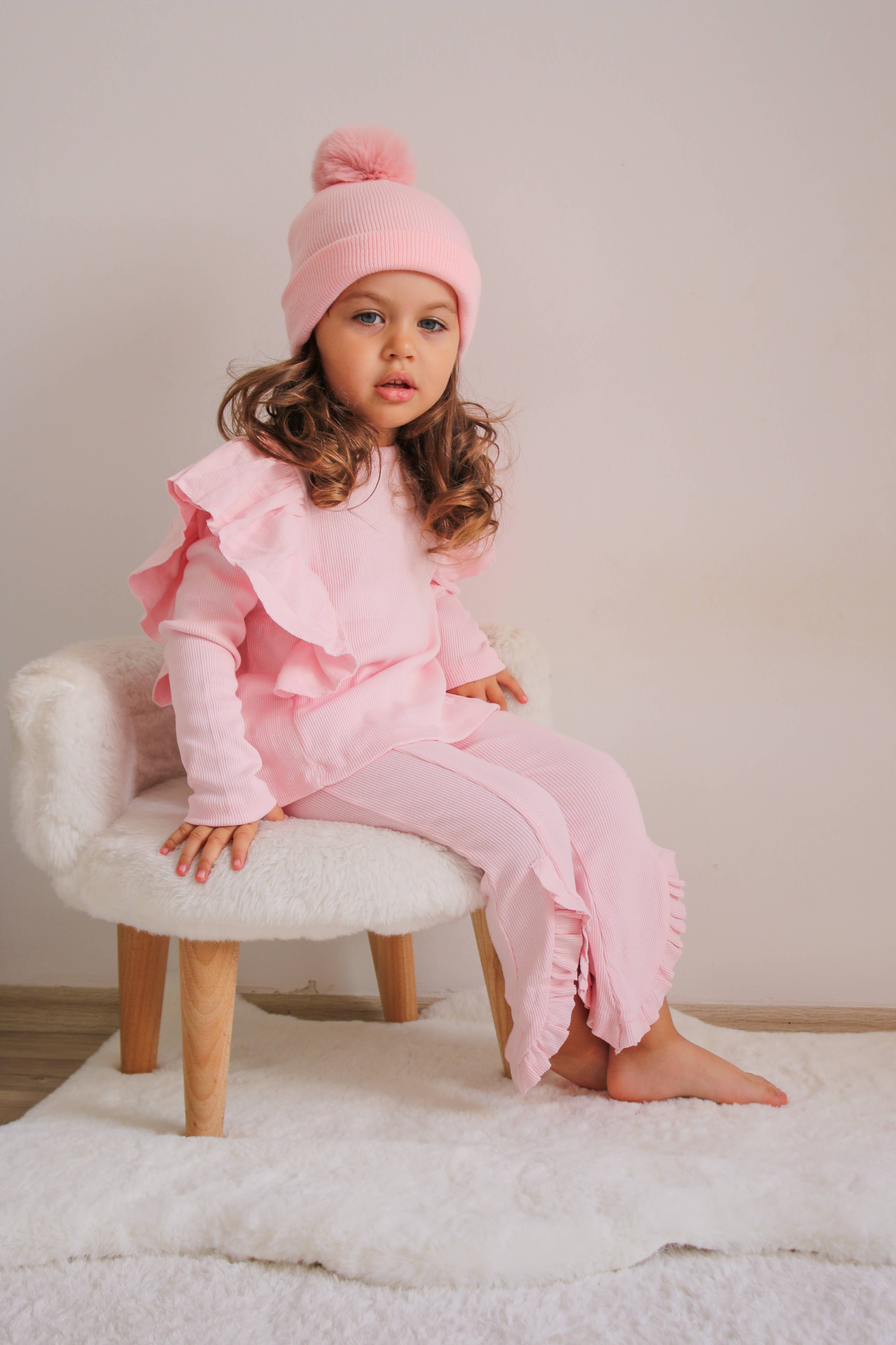 Himmelberg Baby - Vente Bonnet – enfant - Bonnet à pompon simple rose en sucre10