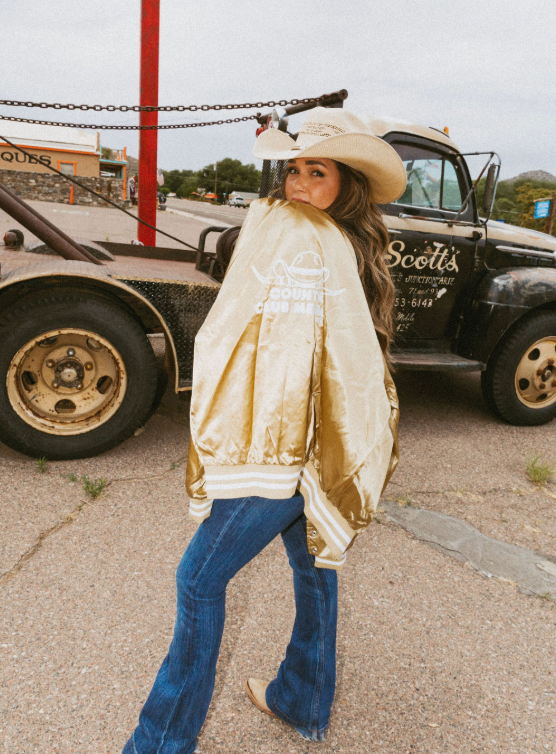 Rodeo Hippie - Vente Veste – femme - VESTE EN SATIN DORÉE POUR MEMBRE DU COUNTRY CLUB4