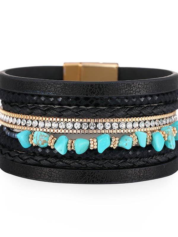 Pulsera Magnética de Múltiples Capas con Piedras Irregulares B4243 para venta al por mayor de Ole