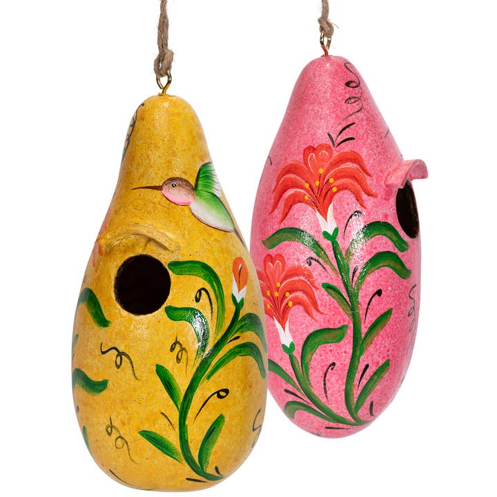 Lucuma Designs - Wholesale Bird House - Hummingbird - Painted Gourd Birdhouse - Artist Made