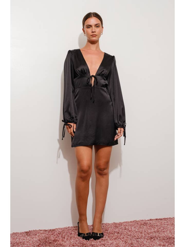 Pretty Garbage - Wholesale Dress - Women's - PLUNGE NECK MINI SATIN DRESS