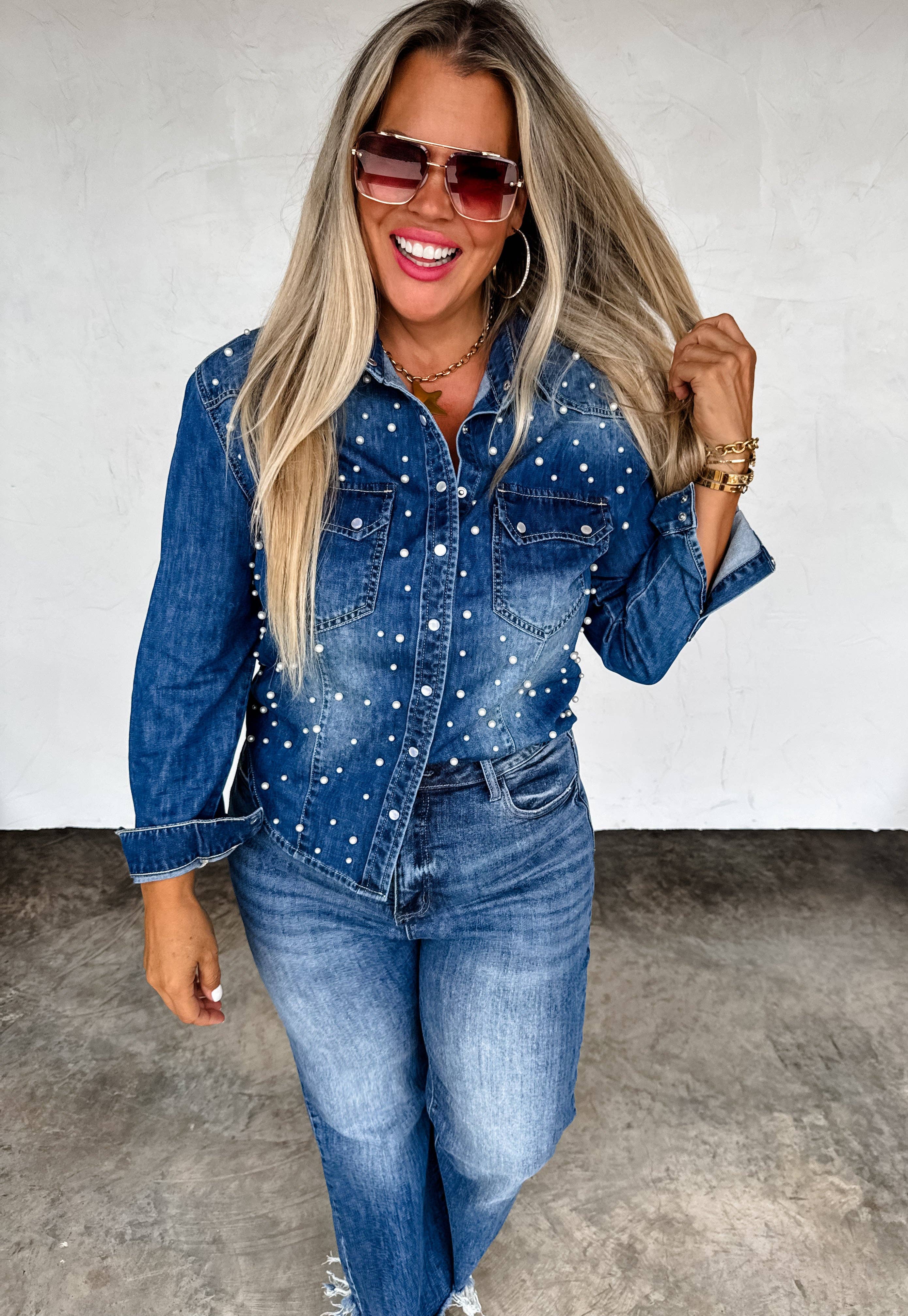 BLAKELEY - Wholesale Button Down Shirt - Women's - DOLLY DENIM TOP0
