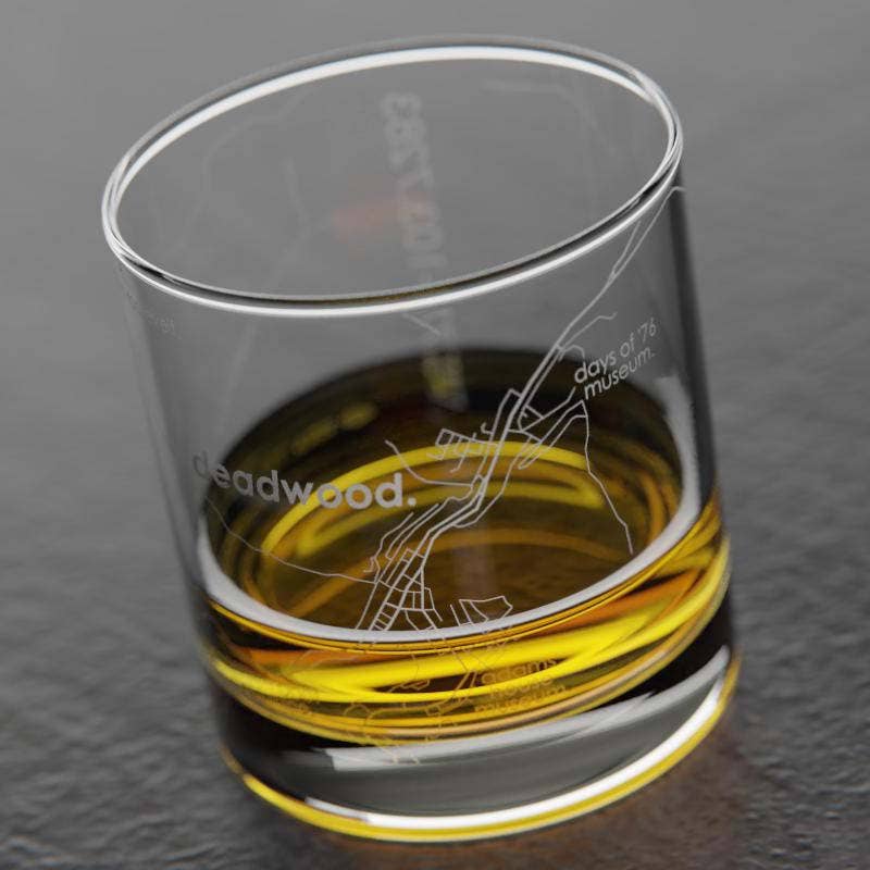 Well Told - Wholesale Cocktail/Liquor Glass - Deadwood, SD City Map - Etched Whiskey Rocks Glass3