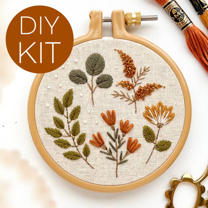 Botanical embroidery kit, beginner embroidery DIY fall kit for wholesale by Matryoshka Doll Shop