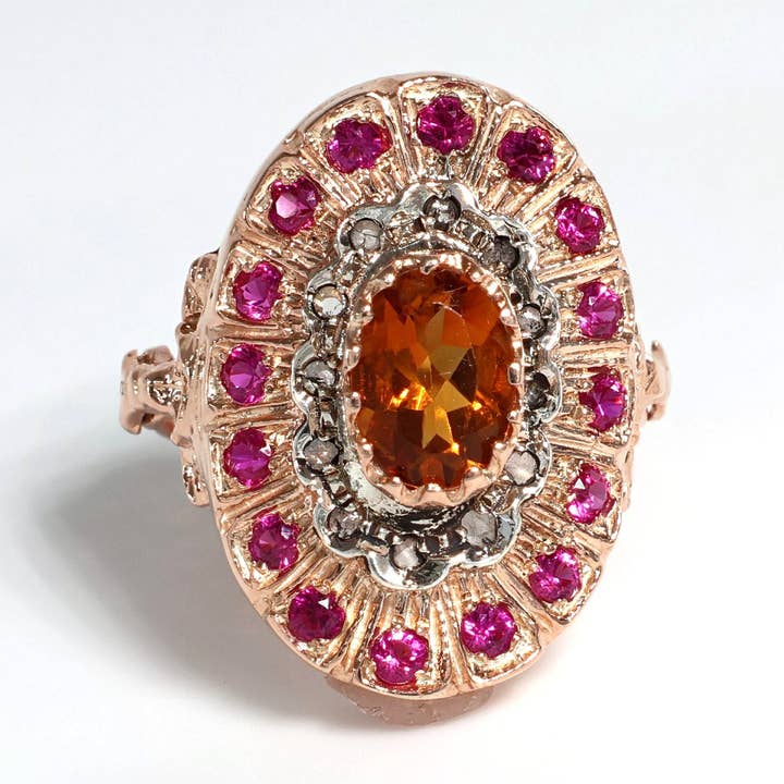 Antique Reproduction Ring with Topaz and Rubies. for wholesale by Gold Antique