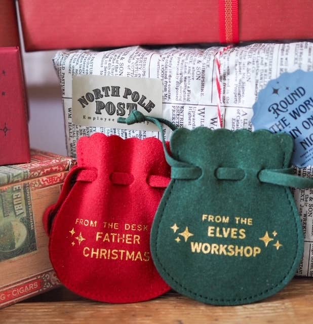 soch and co – wholesale Gift bag – From the Elves workshop velvet pouch1