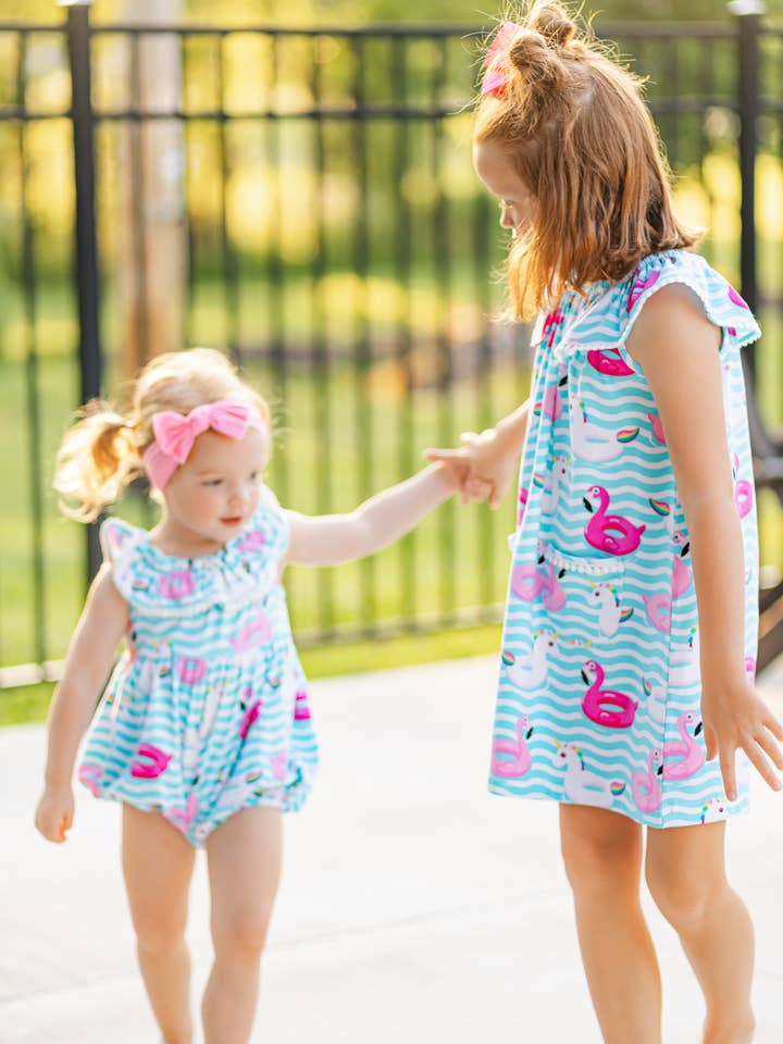 Posh Pickle - Wholesale One Piece Swimsuit - Kids - Pool Party Knit Ruffle Neck Floatie Print Bubble