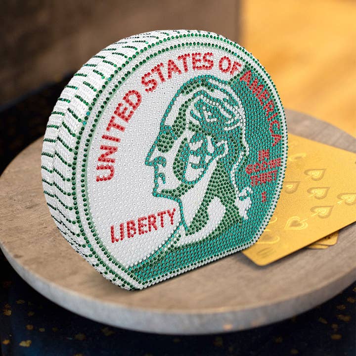 USA Quarter Coin Rhinestone Clutch Bag for wholesale by Sensibling Corp.