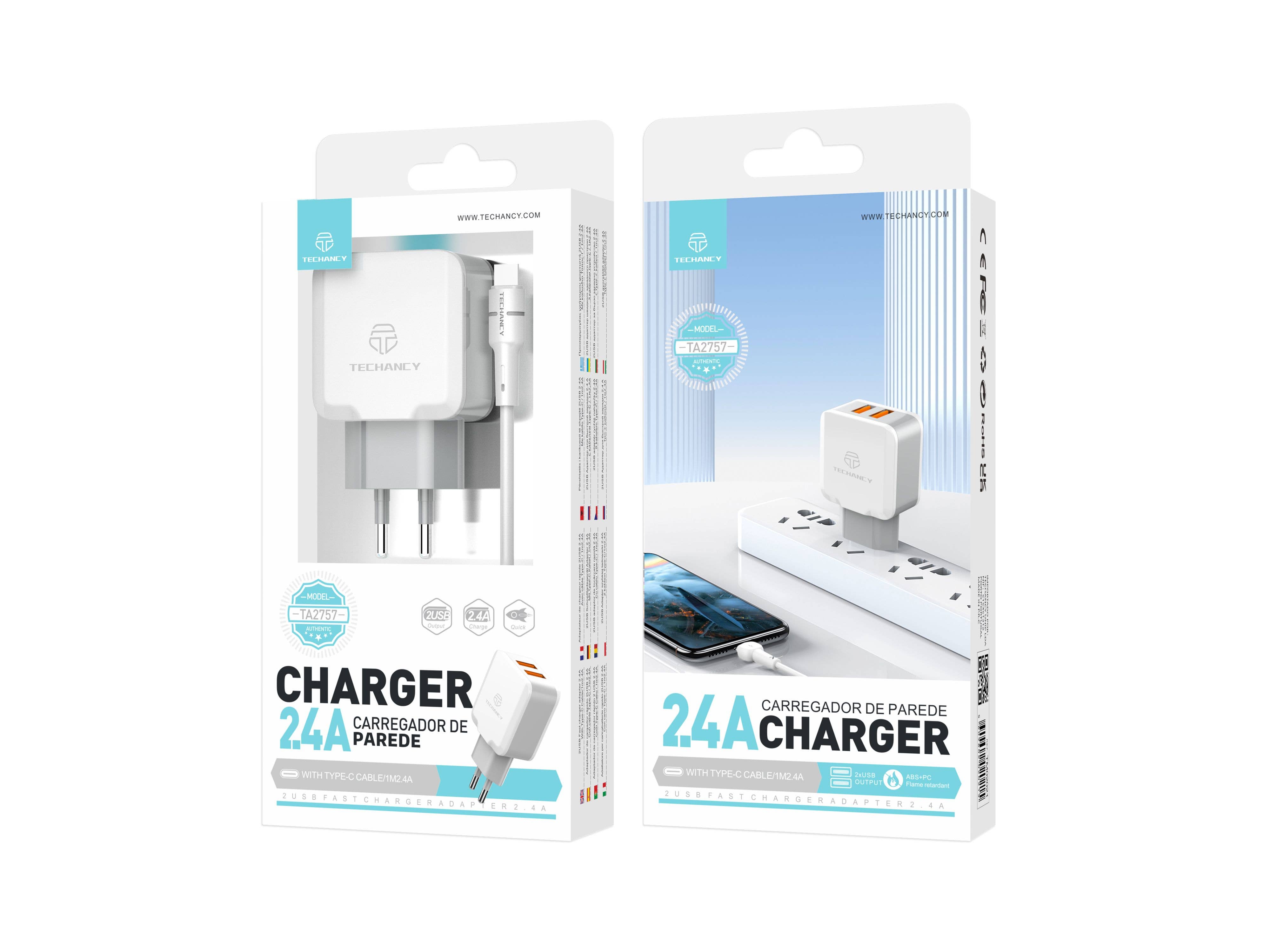 TECHANCY - Wholesale Charger - Techancy Wall Charger USB 2.4A, Fast Charging Adapter TA27574