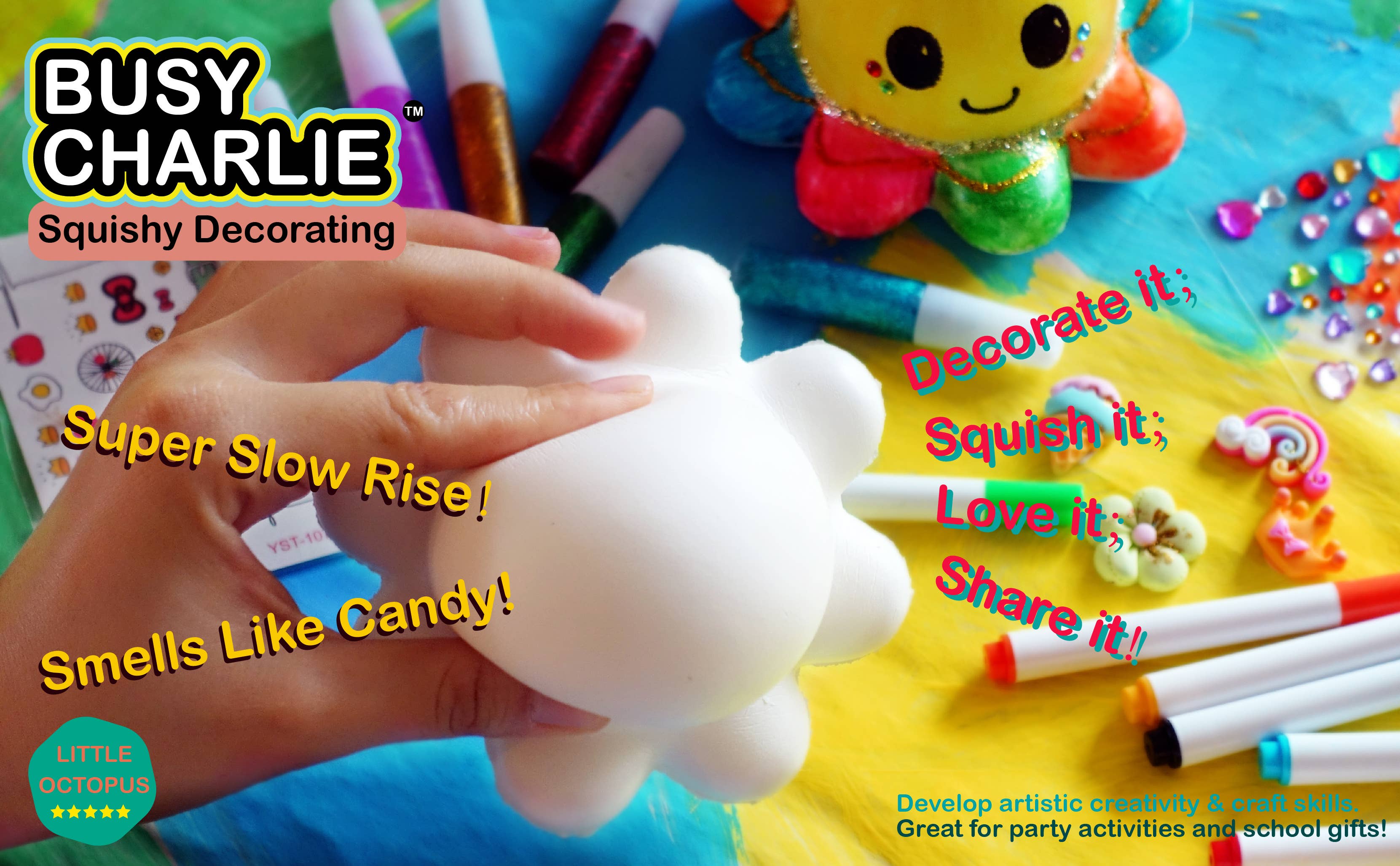 Busy Charlie LLC - Vente Kit de bricolage – enfant - Kit de squishy bricolage - Little Octopus Squishy Maker7