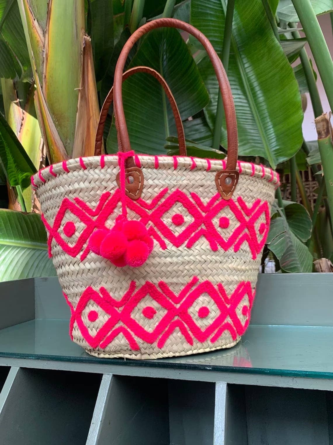 HandmadeBestSeller – Großhandel Strandtaschen – Marokkanische Korbtasche, Market Basket mit Ledergriff5