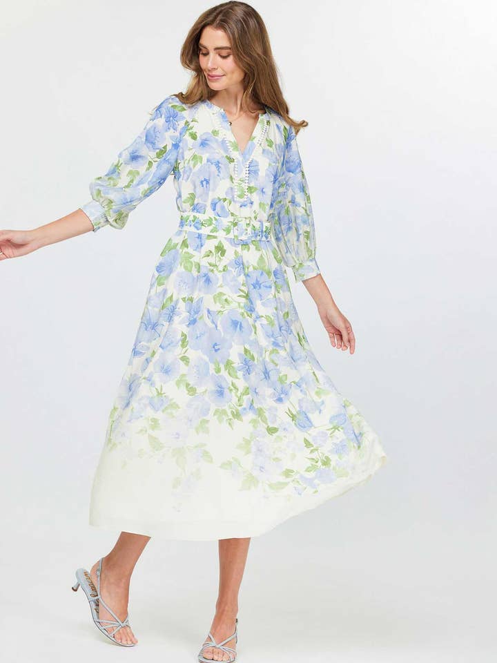 Bloemenprint Midi-jurk met Ceintuur voor wholesale door Current Air