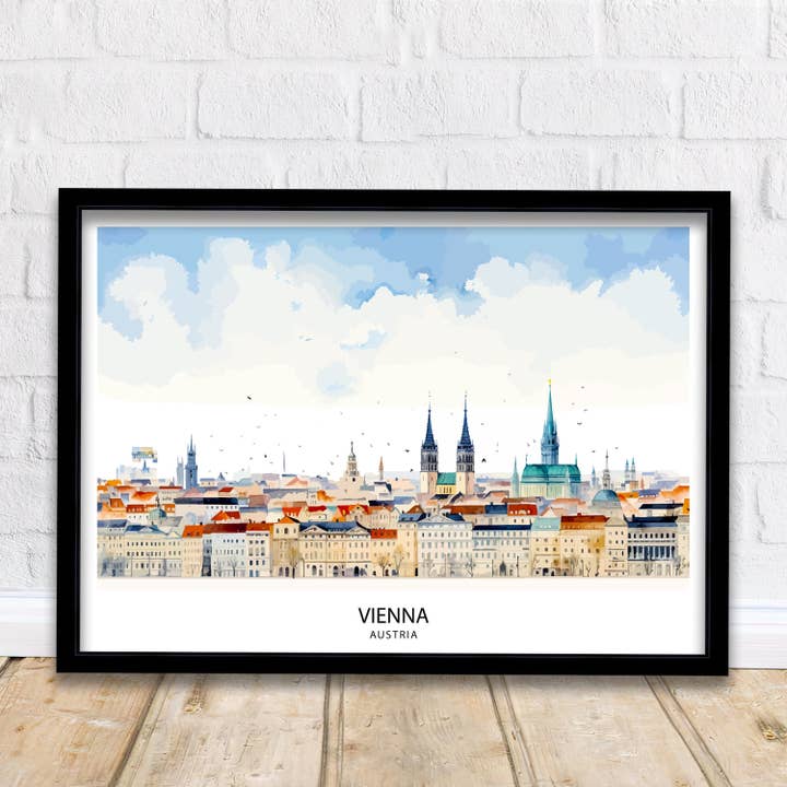 Wiens skyline Østrig plakat kejserlig bybillede kunst Donau-floden plakat østrigske hovedstad for engroshandel hos InkNPrintz