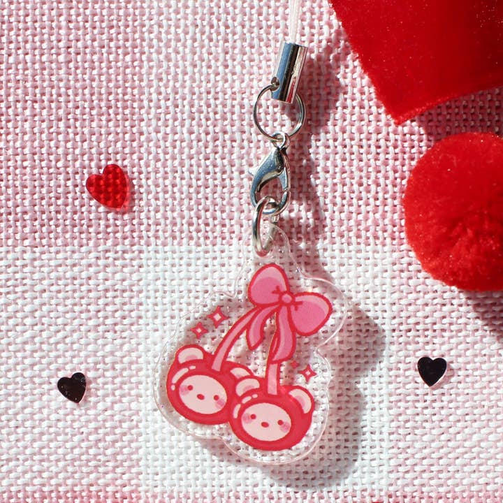 Sam’s Scribbles - Wholesale Keychain - Women's - Cherry Beary • Glittery Mini Keychain