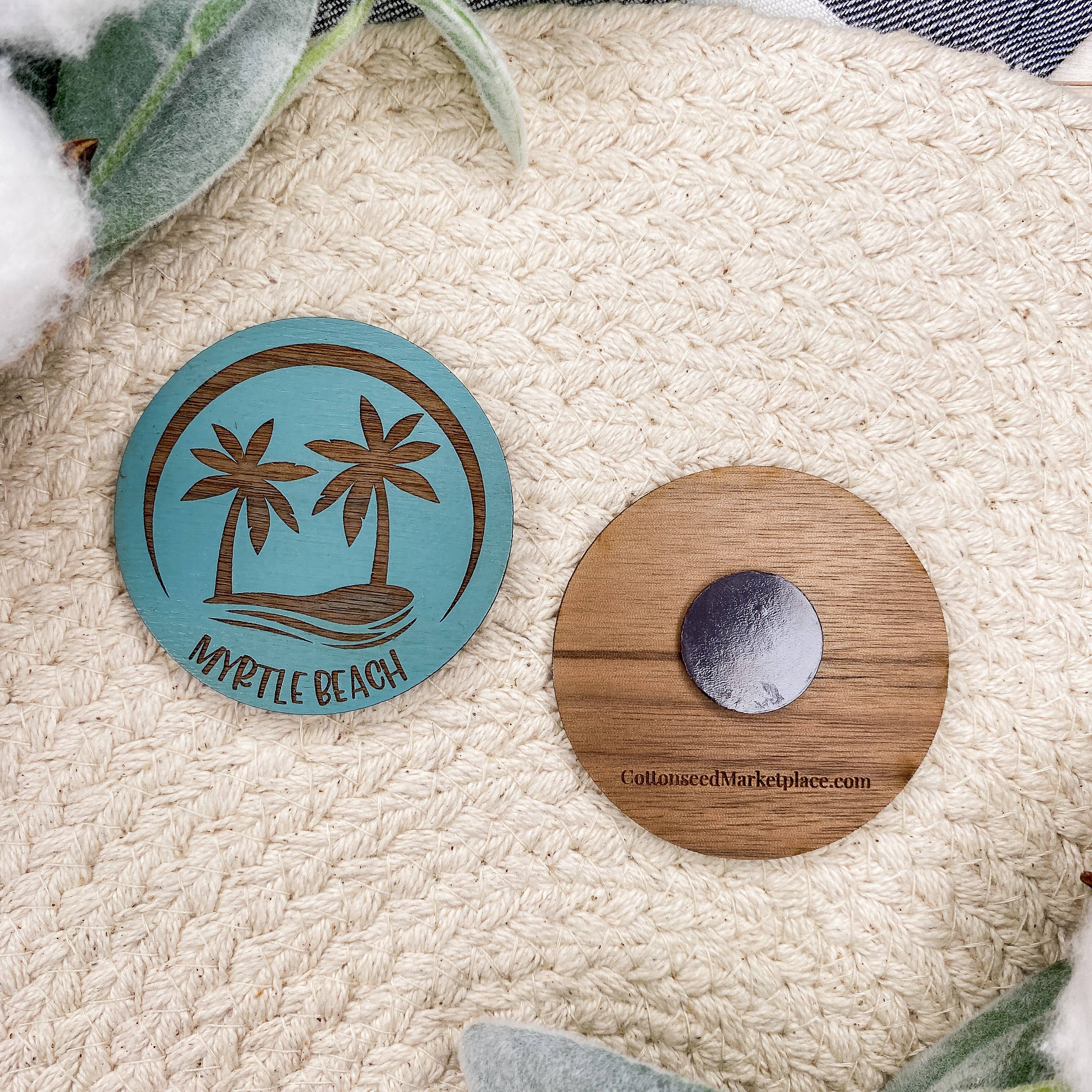 The Cottonseed Marketplace - Wholesale Magnet - Palm Tree Beach - Wooden Button Magnet2