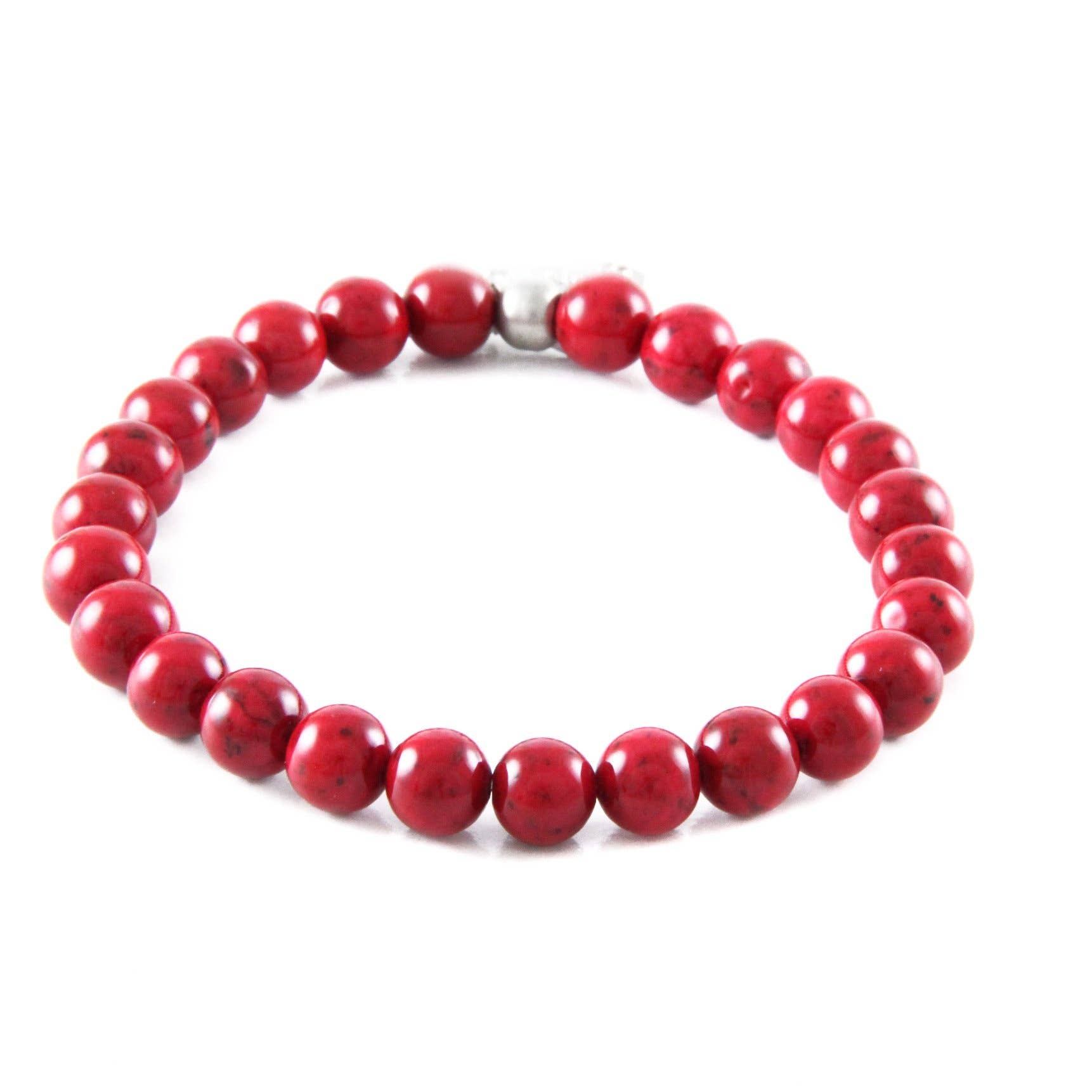 Mr. Ettika - Wholesale Beaded Bracelet - Bangle Banger Bracelet in Red and Silver Ox0