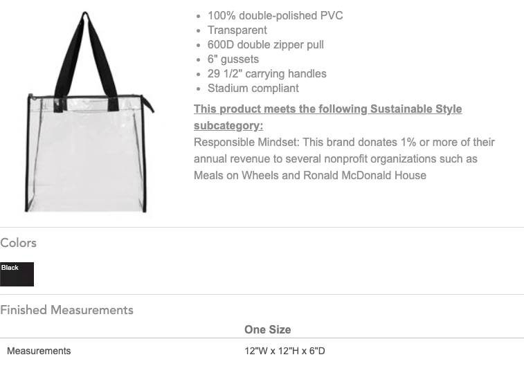 BLACK Clear Tote w/ Gusseted And Zippered Top | Blank | OAD 5006 for wholesale on Faire1