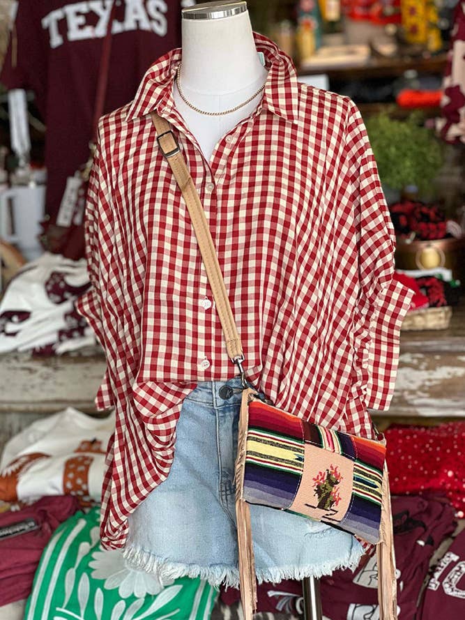 UNISHE - Wholesale Button Down Shirt - Women's - Plaid Print Button Up Oversize Blouse Shirt BBSP045