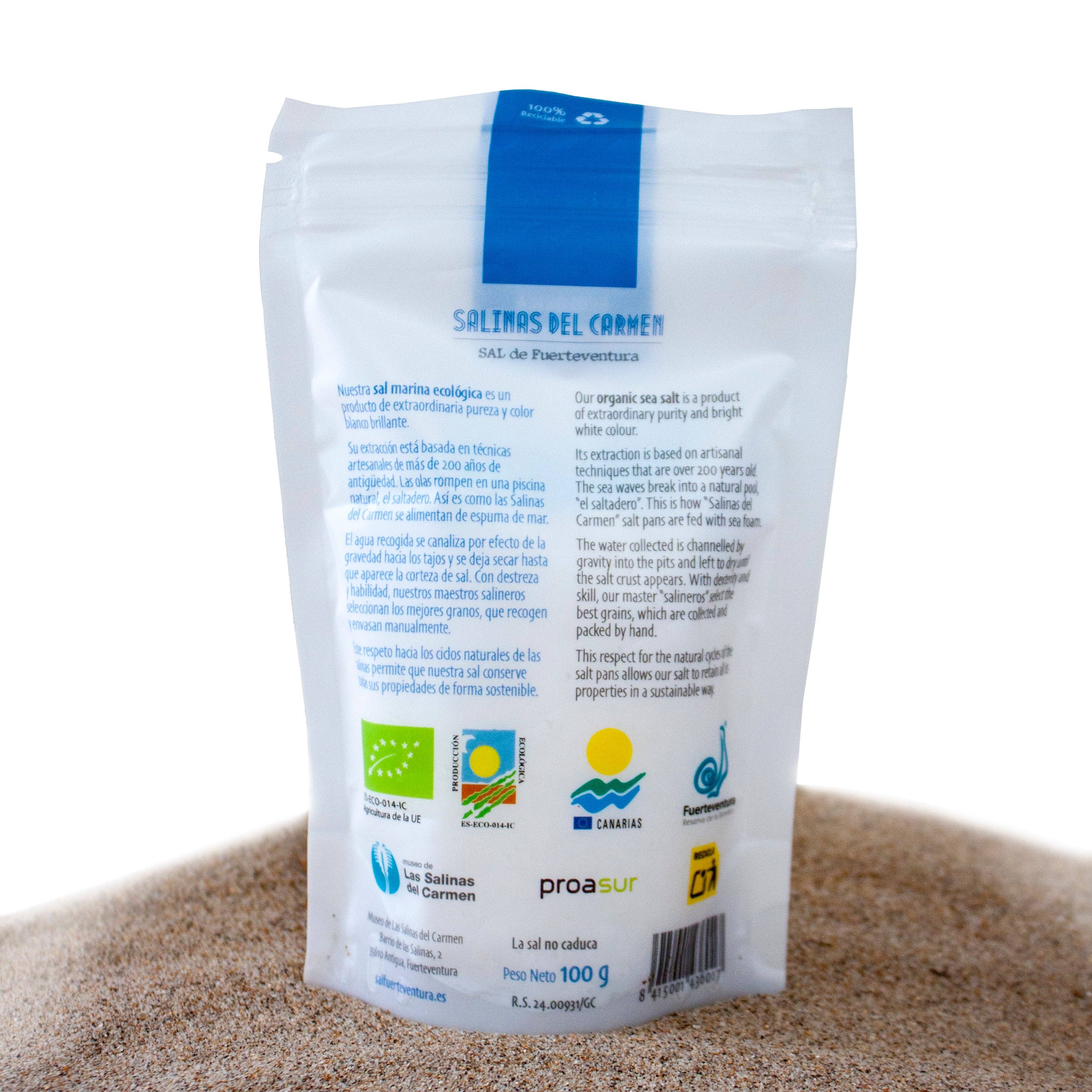 meDINEterranean - Wholesale Salt - Sal de Fuerteventura. Organic Sea Salt 100g. Recyclable bag1