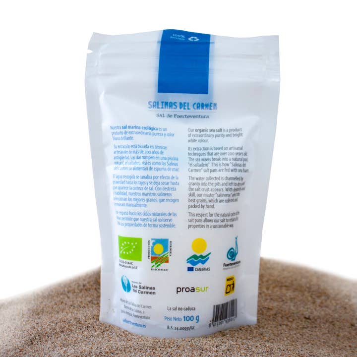 meDINEterranean - Wholesale Salt - Sal de Fuerteventura. Organic Sea Salt 100g. Recyclable bag1