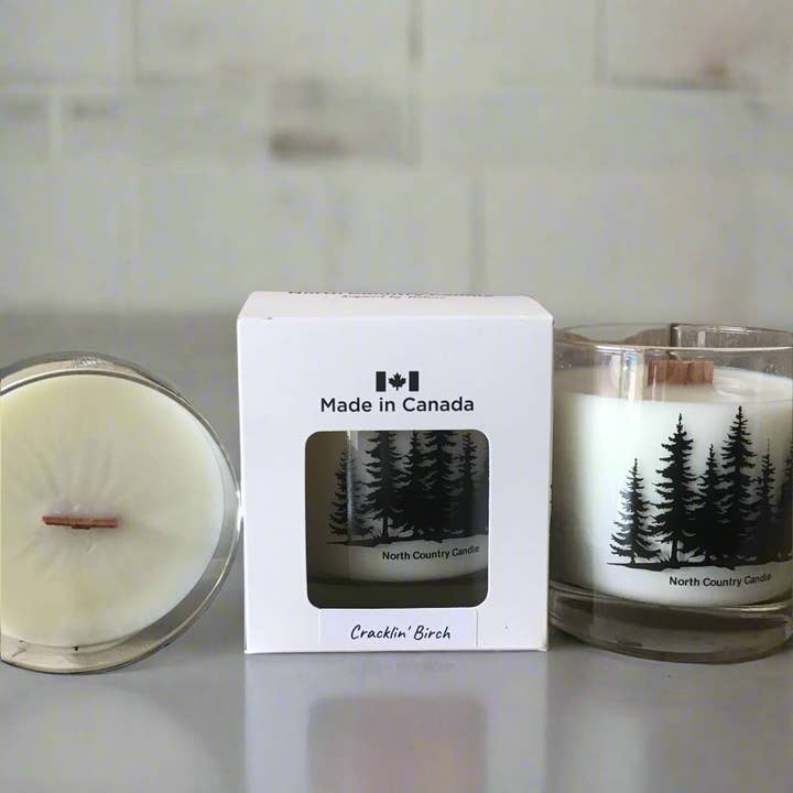 Cracklin’ Birch - 10 oz Whiskey Glass Candle for wholesale by North Country Candle