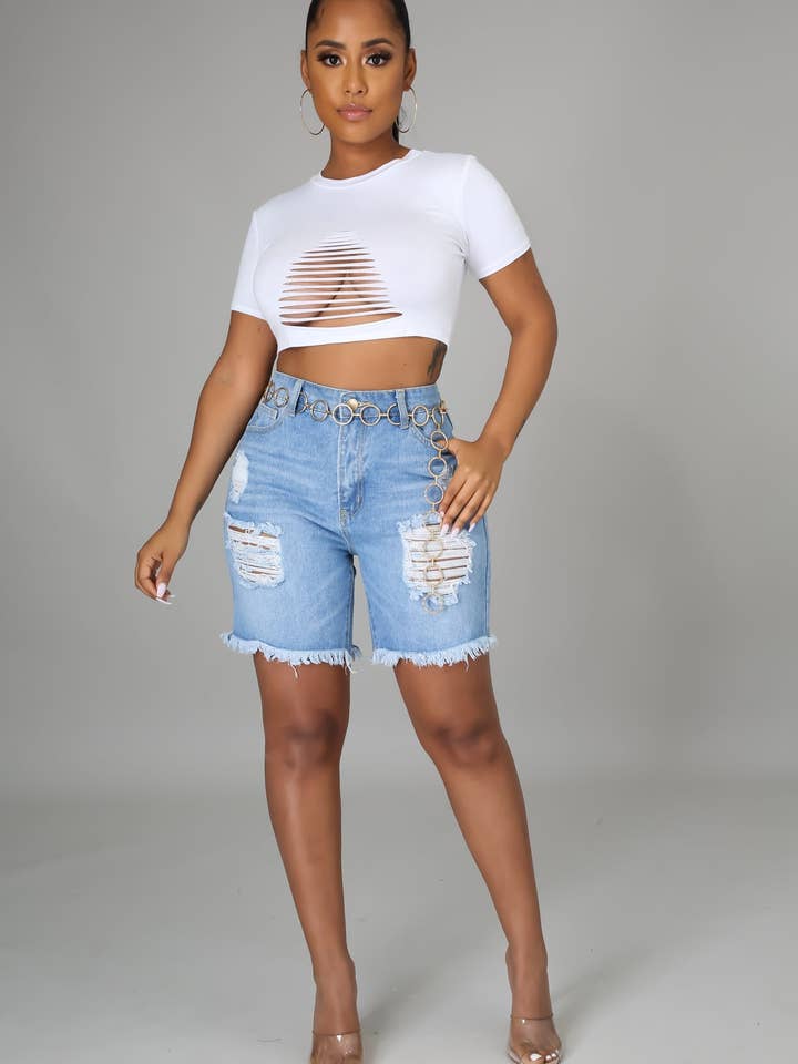 Distressed Non Stretch Denim Shorts. for wholesale by 5besties inc