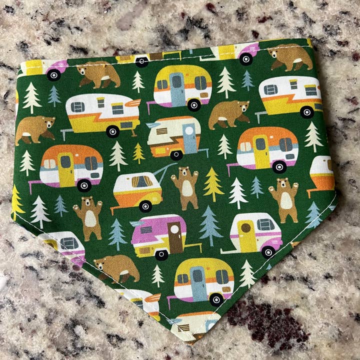 Bear & campers dog bandana, autumn dog bandanas for wholesale by Baylor's Bow Ties