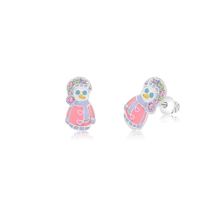 Snowman with Multi-color stone Screwback Stud Earrings for wholesale by Chanteur