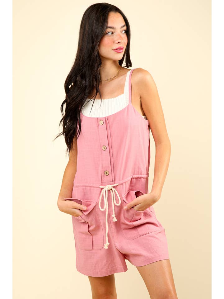 VERY J - Wholesale Romper - Women's - NP70446-Button Down Solid Woven Romper