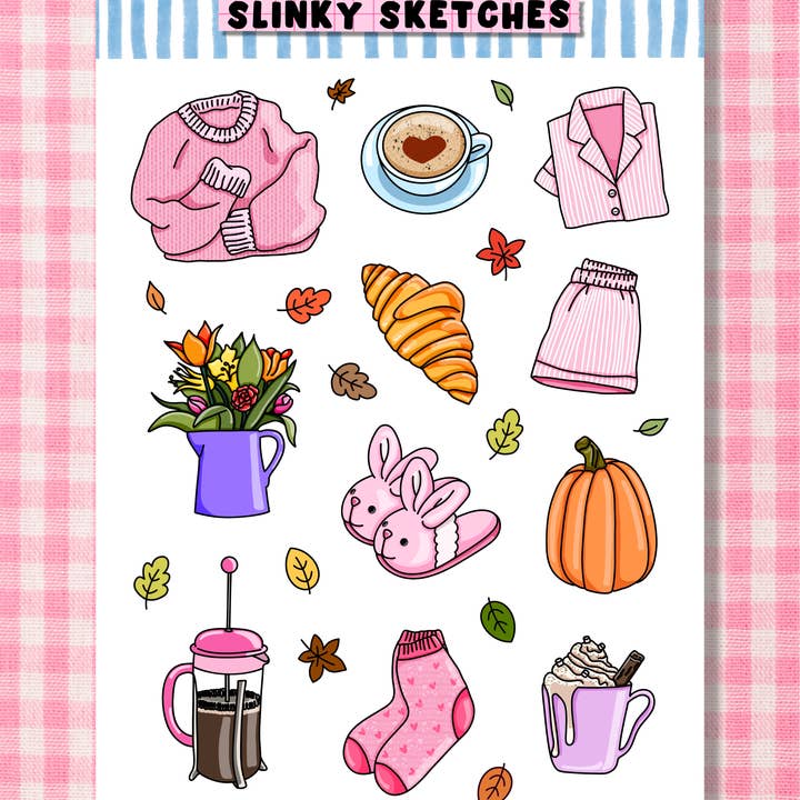 Mysig frukost illustrerat A6 klistermärkesark för wholesale av Slinky Sketches