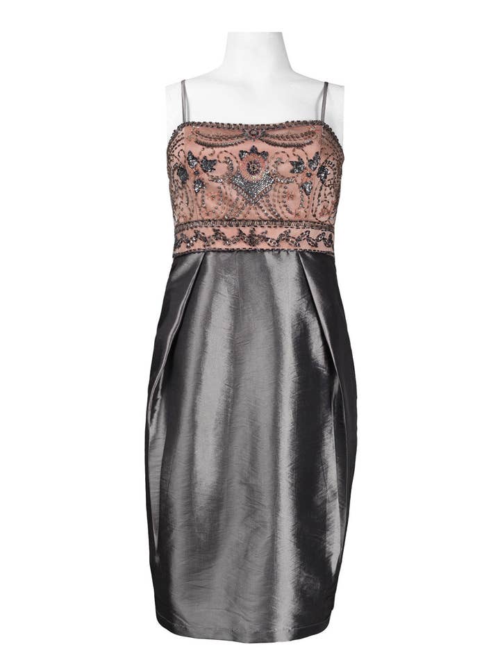 CHARCOAL Sue Wong Beaded Scrolling Pattern Taffeta Dress for wholesale on Faire