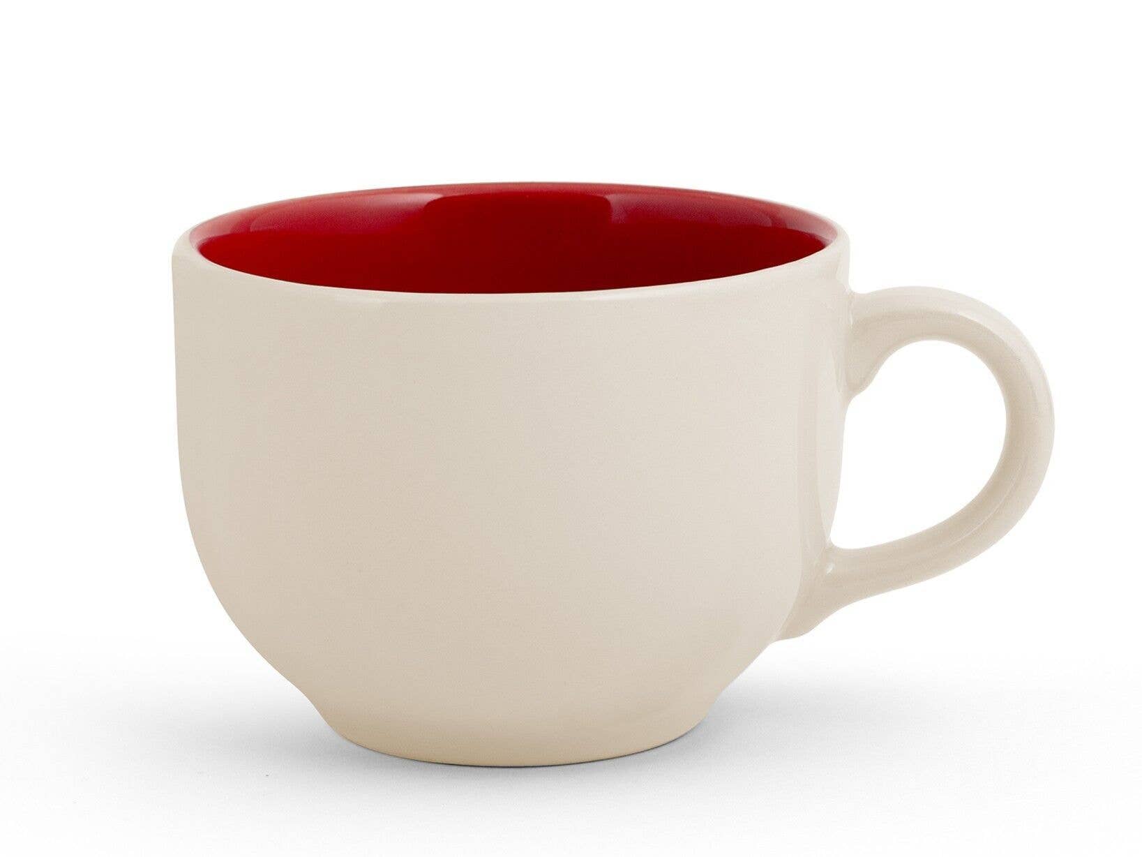 H&H - Wholesale Coffee Mug - Jumbo Goji Mug in Beige and Red Stoneware 74 cl