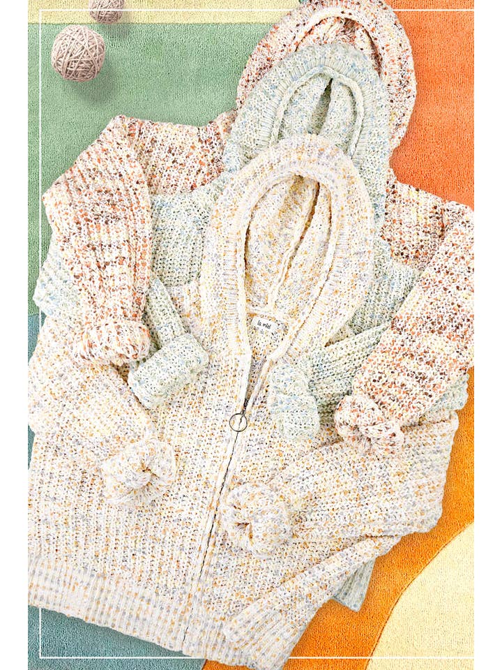 La Miel - Wholesale Hoodie - Women's - JCS3569-Multi Color Confetti Zip-Up Hoodie Sweater17