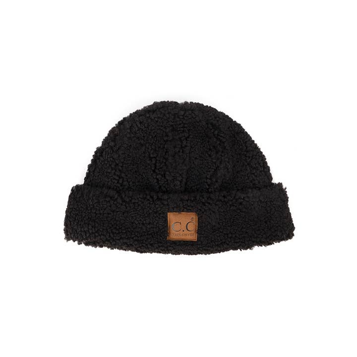 Hana - Wholesale Beanie - Women's - C.C Sherpa Cuff Beanie Hat with C.C Suede Logo