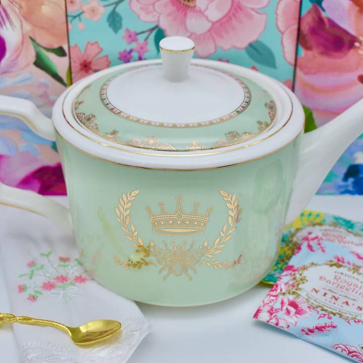 All Little Cute Things - Wholesale Tea Pot - Teapot Regency Gold Decal Queen Bee Mint Green3
