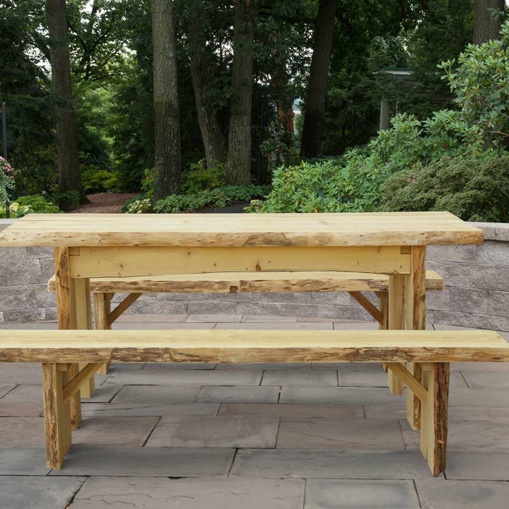 Keystone Amish Co. Brookwood Rustic Outdoor Dining Set for wholesale by The Porch Swing Company
