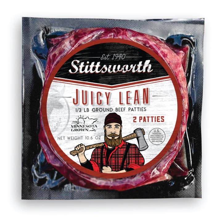 Stittsworth Meats - Venta al por mayor Carne de ternera - Hamburguesas de carne molida magra de 1/3 libra de Stittsworth Meats, (paquete de 2), cultivadas en Minnesota, molidas a partir de carne de músculo entero