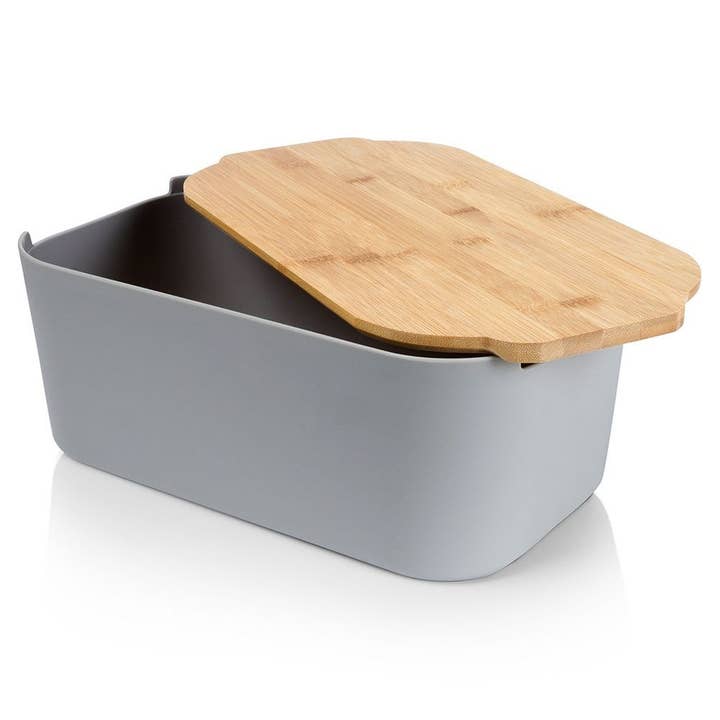 Caja de pan con tabla de bambú gris 33x18.5x12 cm para venta al por mayor de Vilde