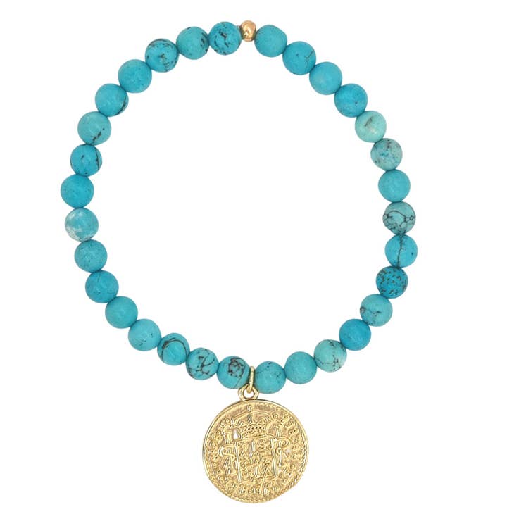 Amara Stretchy Turquoise Coin Bracelets Gold or Silver for wholesale by PearlGem Designs
