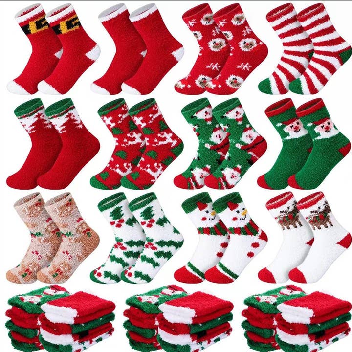 Cartoon Pattern Coral Fleece Christmas Socks for wholesale by UZ Wholesale Store