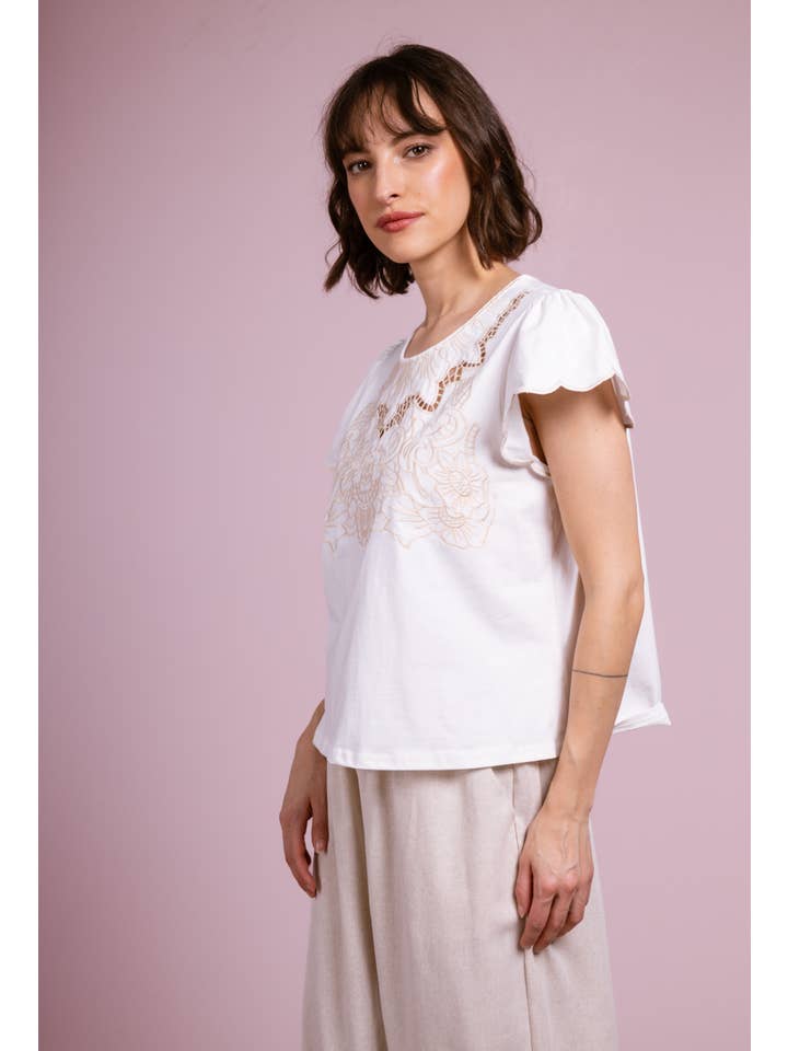 Cherry Paris - Vendita all'ingrosso Maglietta - Donna - T-shirt Liz con collo ricamato - IXJ251022