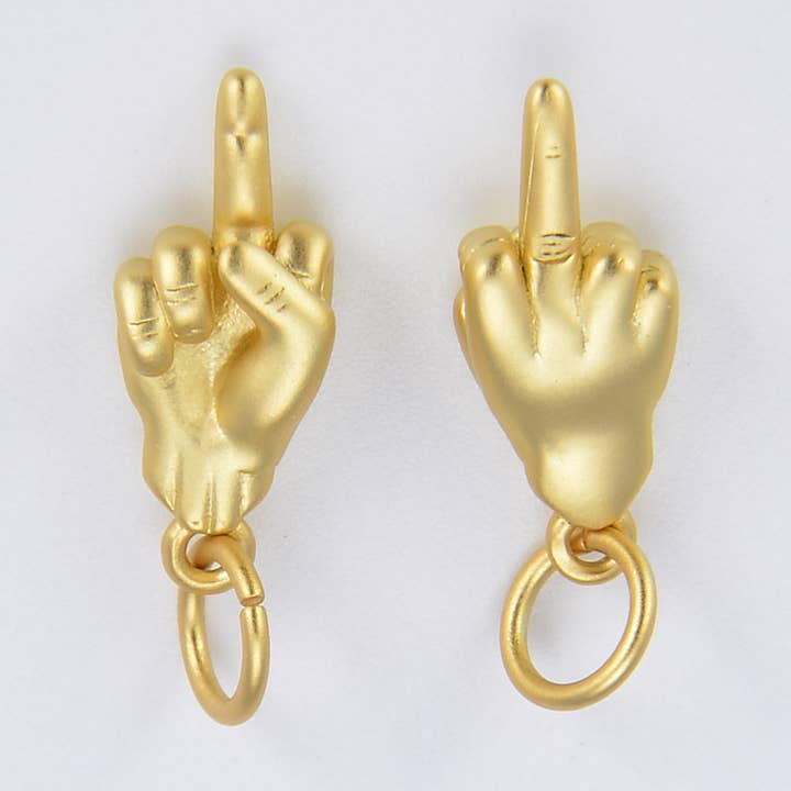 Beads Creation - Wholesale Individual charm/pendant - Dainty Middle Finger Charm 18K Gold Filled, CP15350