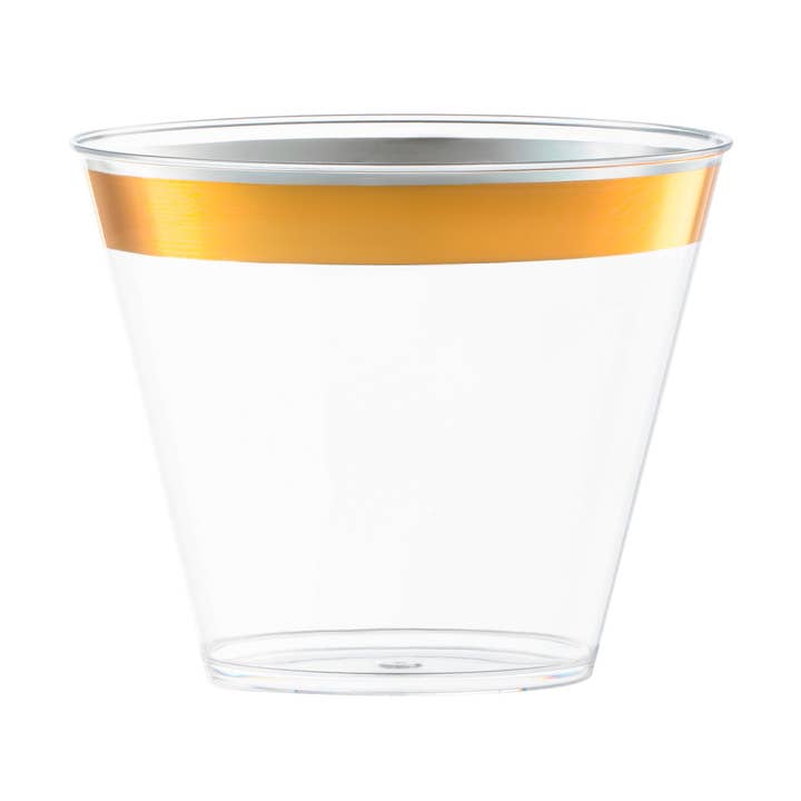 Smarty had a Party - Vente Gobelets jetables - Gobelets en plastique ronds transparents avec bordure dorée métallique de 9 oz - 20 pièces0